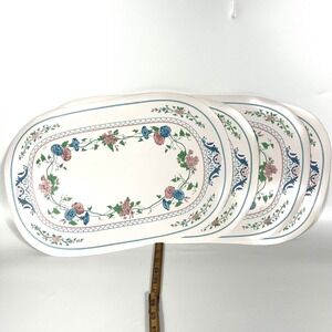 Vtg 80s 90s TC Floral Placemats Vinyl Set‎ of 4 Pink Blue Green Oval Cottagecore